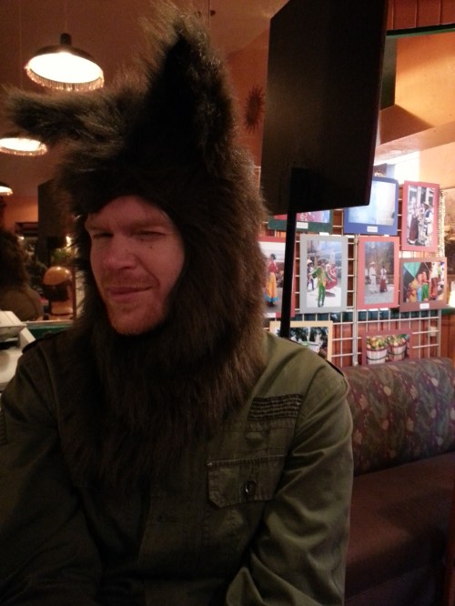 We're pretty sure Ian's never going to take this wolf hat off ever again...